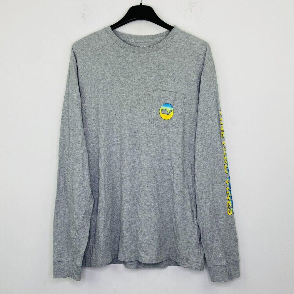 Vineyard Vines Men's Medium T-Shirt Gray Long Sleeve Whale Logo Graphic CA14